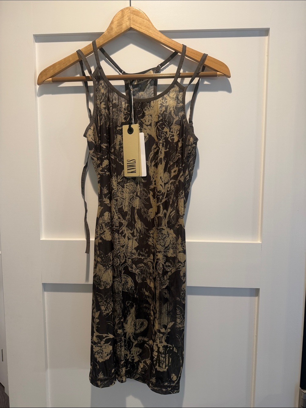 Smythe Black and Tan Floral Strappy Mini Dress